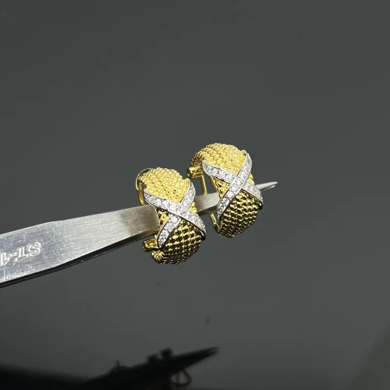 S925 sterling silver X-shaped earrings exquisite jewelry is a must-have choice for gatherings, banquets, and parties