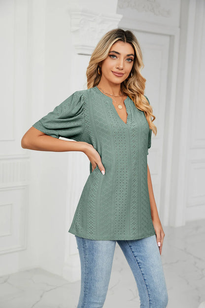 Womens Tops V Neck Ruffle Sleeve Blouses Short Sleeve Casual Tops T-Shirts for Women Autumn Winter