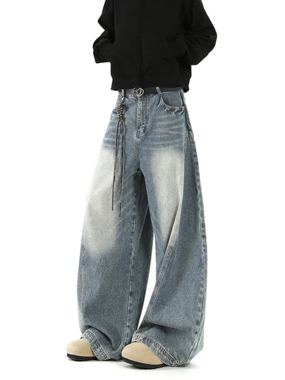 Women Blue Jeans Cargo Pants Streetwear High Waist American Wide Leg Pants Fashion Y2K Style Female Winter Straight Trousers