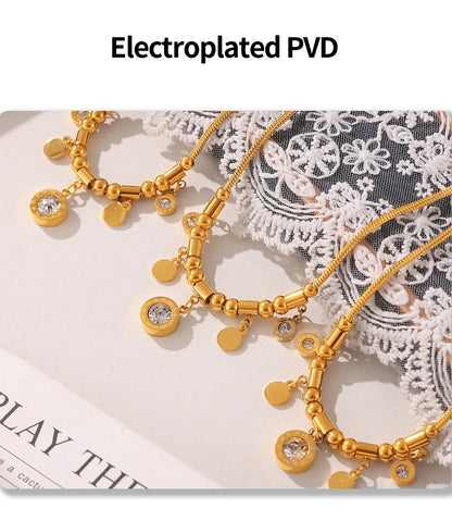 Necklace for Women Round Zircon Roman Pendant Tassel Charm Luxury Gold Plated Stainless Steel Jewelry Wholesale