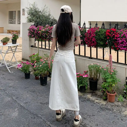 Casual High Quality Maxi Denim Skirts for Women Summer 2025 Fashion White Jeans Dress Long Y2k Medium-length A- Line Skirt Denim