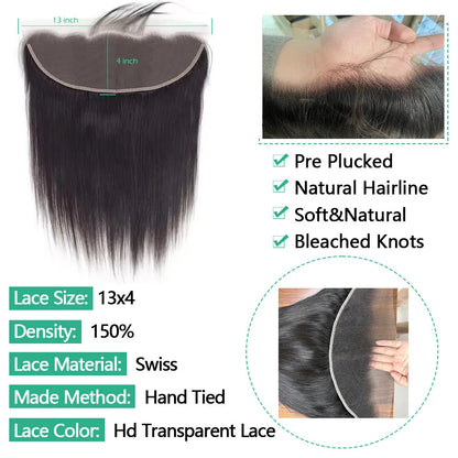 Straight 4x4 5x5 6x6 Closure Human Hair 13x4 Ear To Ear Transparent Frontal Lace Only 2x6 HD Lace Closure 3-5 Days Delivery