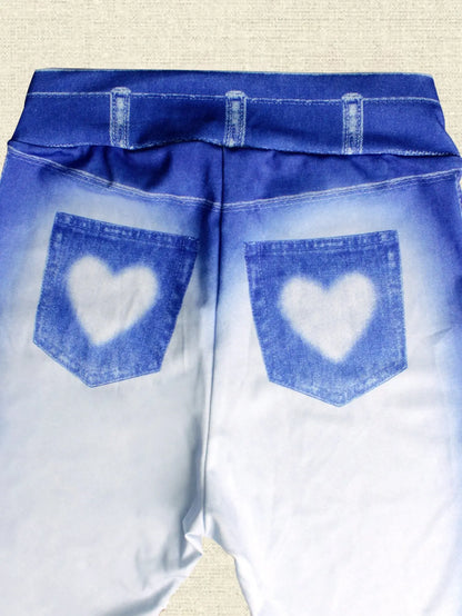 Women Love Fake Pocket Print Leggings High Waist Stretchy Jean Legging Fashion Casual Pencil Pants Yoga Fitness Slim Leggings