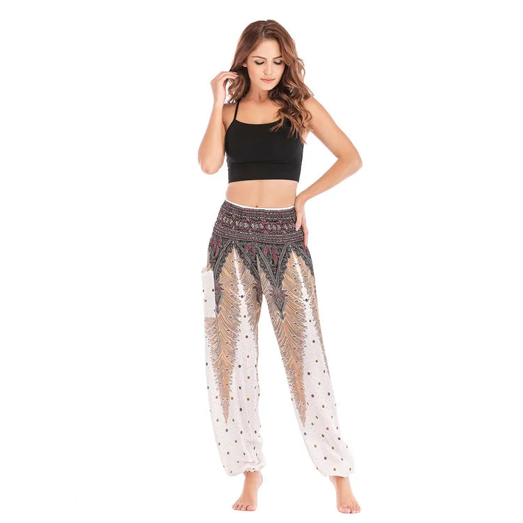 Women's Yoga Pants Printed Ethnic Style Loose Yoga Trousers Bloomers High Waist Fitness Sports Crotch Dance  Sweatpants