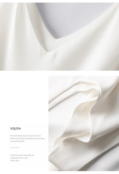 Woman T-shirts Elegant SILK Satin Blouse Sleeveless Female Summer 2023 Casual Loose Tanks and Camis Solid Green Tops for Women