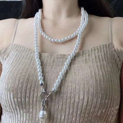 Pearl Beaded Long Necklace for Women Girls Big Pendant Collares Evening Dress Decorations Chain Elegant Jewelry Gifts