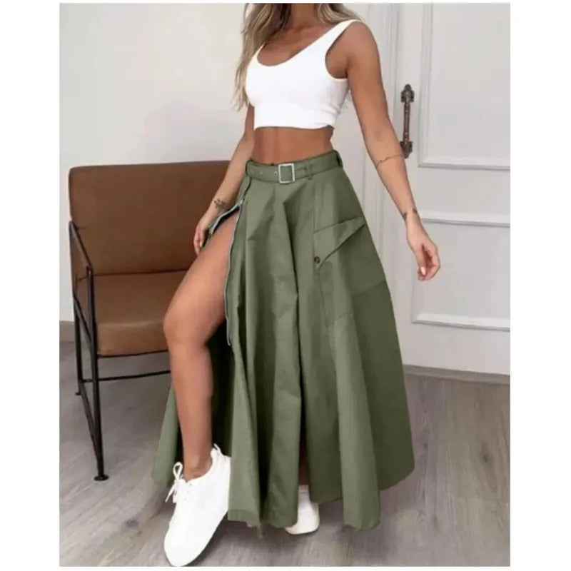 Elegant Skirts For Women Clothing Trend 2025 Casual Spring Summer Fashion High Waist Irregular Zipper Pockets Female Long Skirt