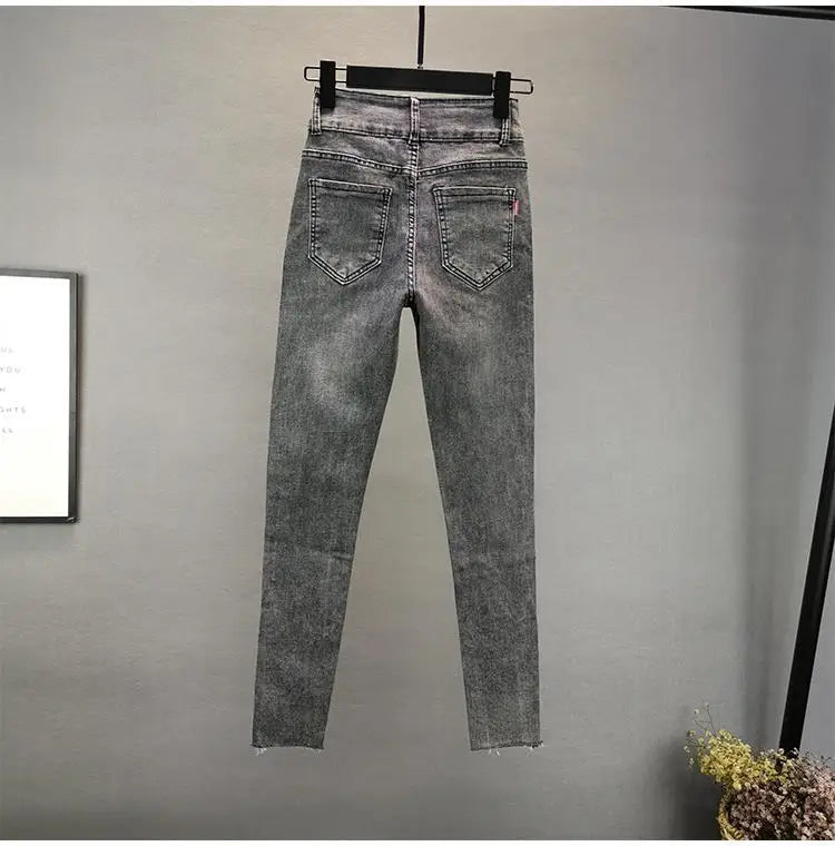 Women's Jeans 2025 Summer New Elastic Slim Heavy Industry Hot Diamond Small Foot Pencil Pants Female Casual Denim Trousers