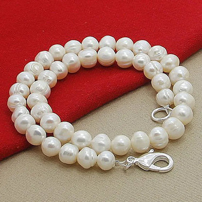 Aravant 925 Silver 8MM White Pearl Necklaces Chains For Women Fashion Jewelry Gifts