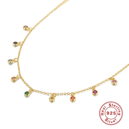 LENNIK 925 Sterling Silver French Elegant Round Fine Versatile Color Zirconium Women's Necklace Fashion Exquisite Chains Jewelry