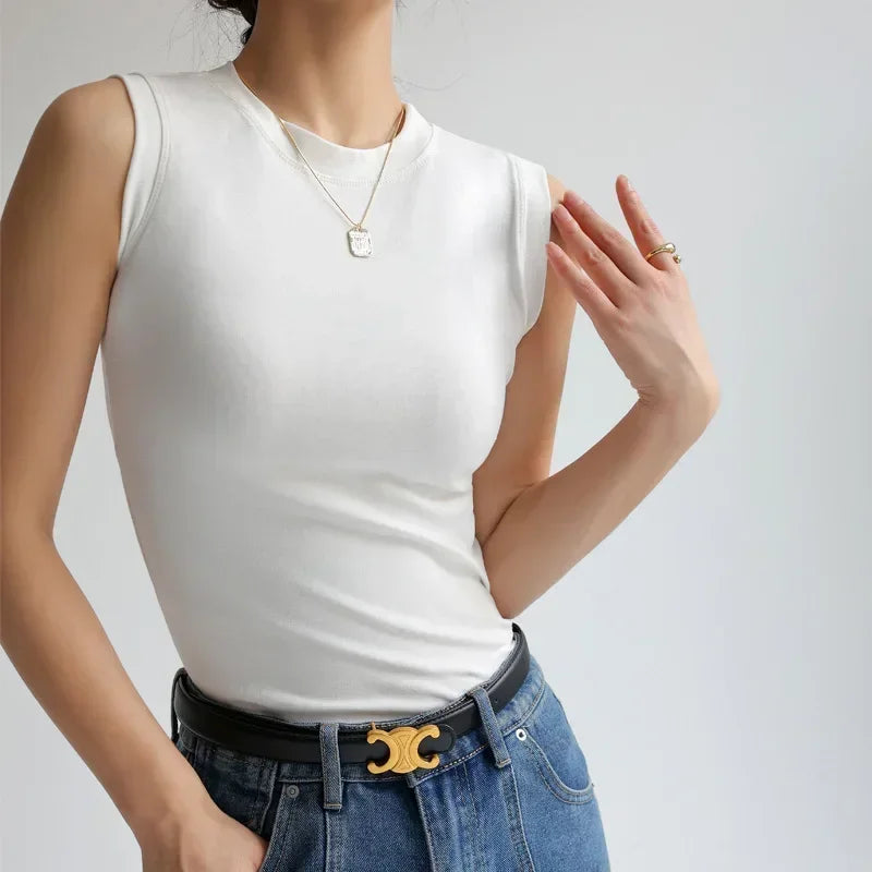 Women's Pure Cotton High Strecth Sleeveless Top Scoop Neck Breathable Solid Versatile Basic Camisole T-shirt Hot Tops for Women