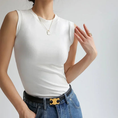 Women's Pure Cotton High Strecth Sleeveless Top Scoop Neck Breathable Solid Versatile Basic Camisole T-shirt Hot Tops for Women