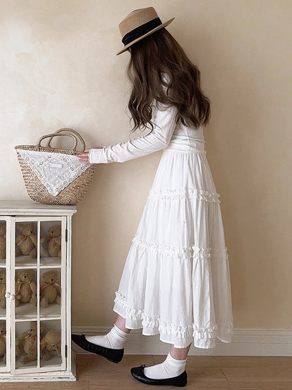 Sweet Skirts Women Summer Elastic Waist Solid Color Loose A-Line Skirt for Sweet Girls Kawaii Clothes