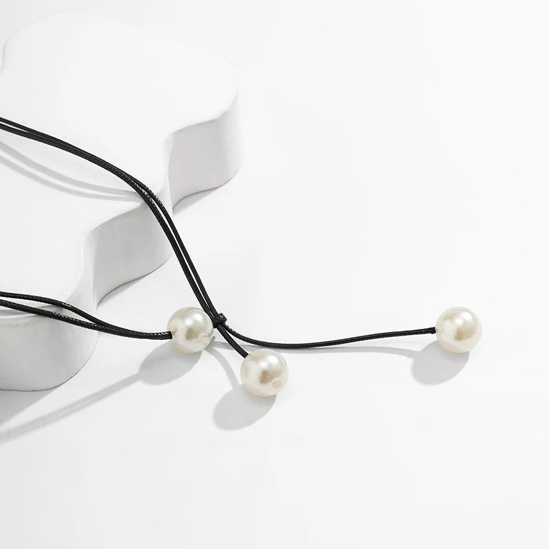 Vintage Fashion Rope Chain Necklace Women Fashion Statement Handmade Imitation Pearl Pendant Adjustable Neck Jewelry Gift