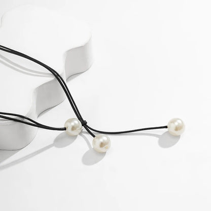 Vintage Fashion Rope Chain Necklace Women Fashion Statement Handmade Imitation Pearl Pendant Adjustable Neck Jewelry Gift