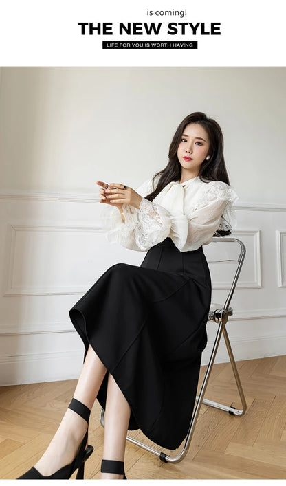 Women's Skirt 2025 Spring Women High Waist Solid Vintage Girl's Waist Down Skirt Knee-length A-line Fashion Thin Skirt for Women