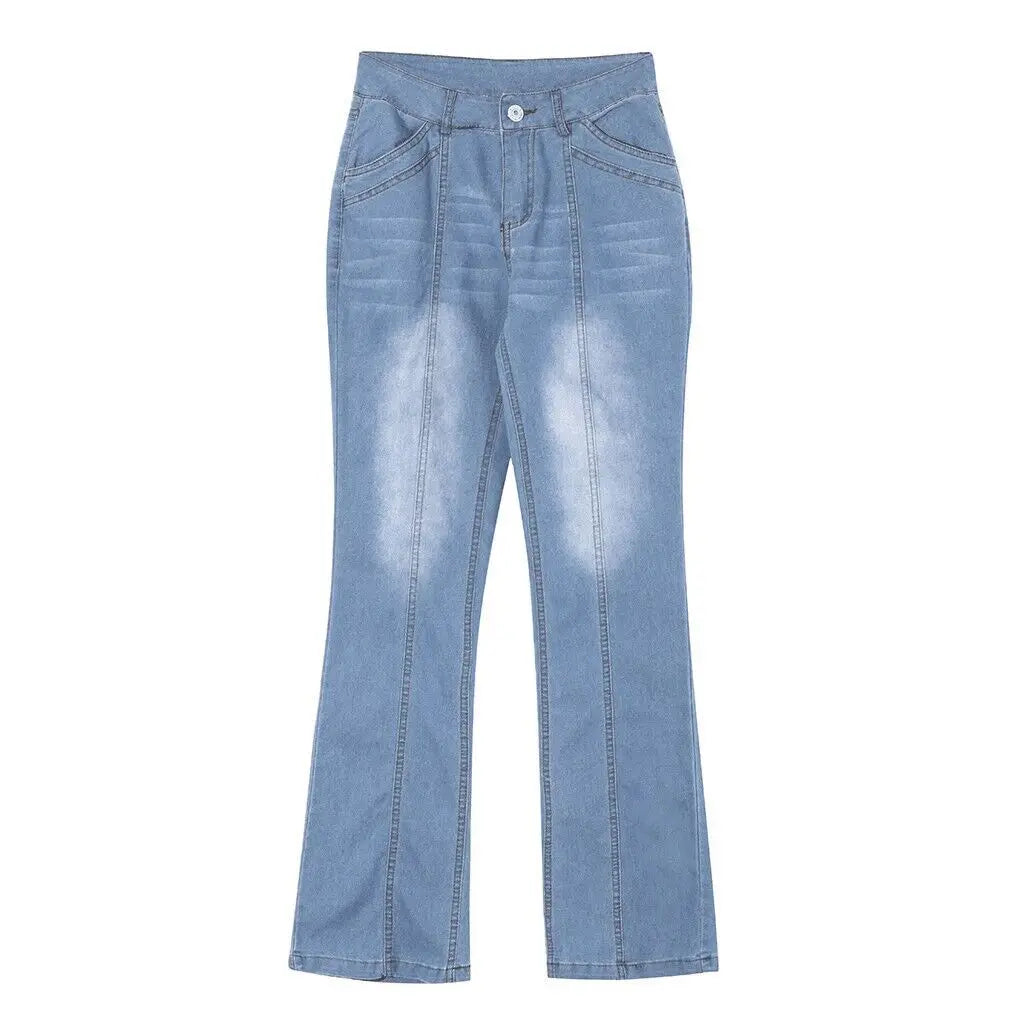 Women's Retro Washed Low Waisted Flared Jeans 2024 New Chic Casual Wide-leg Pants Female Sexy Denim Street Trousers Y2K Bottoms