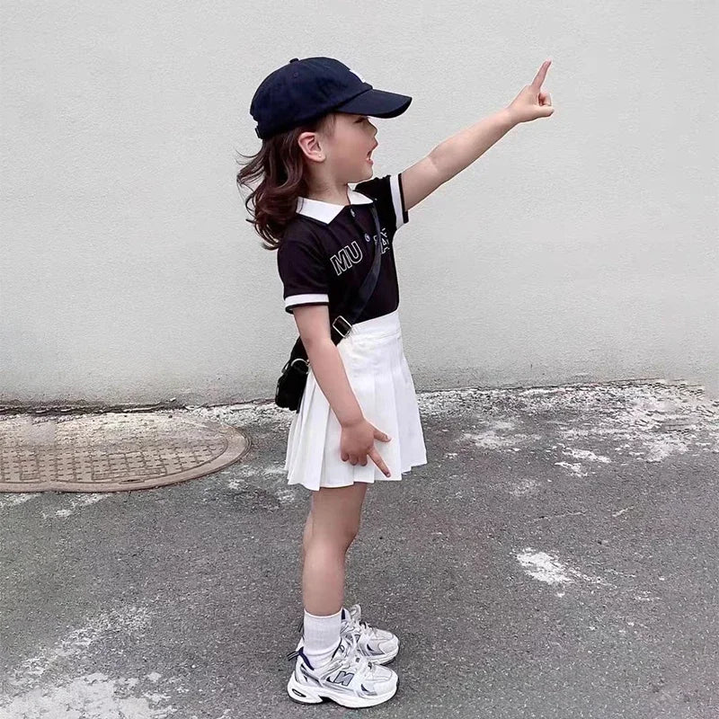 Children's Skirt With Shorts Spring Korea Style Clothes Black A Line High Waist Mini Dress Summer Black Pleated Skirt for Girl