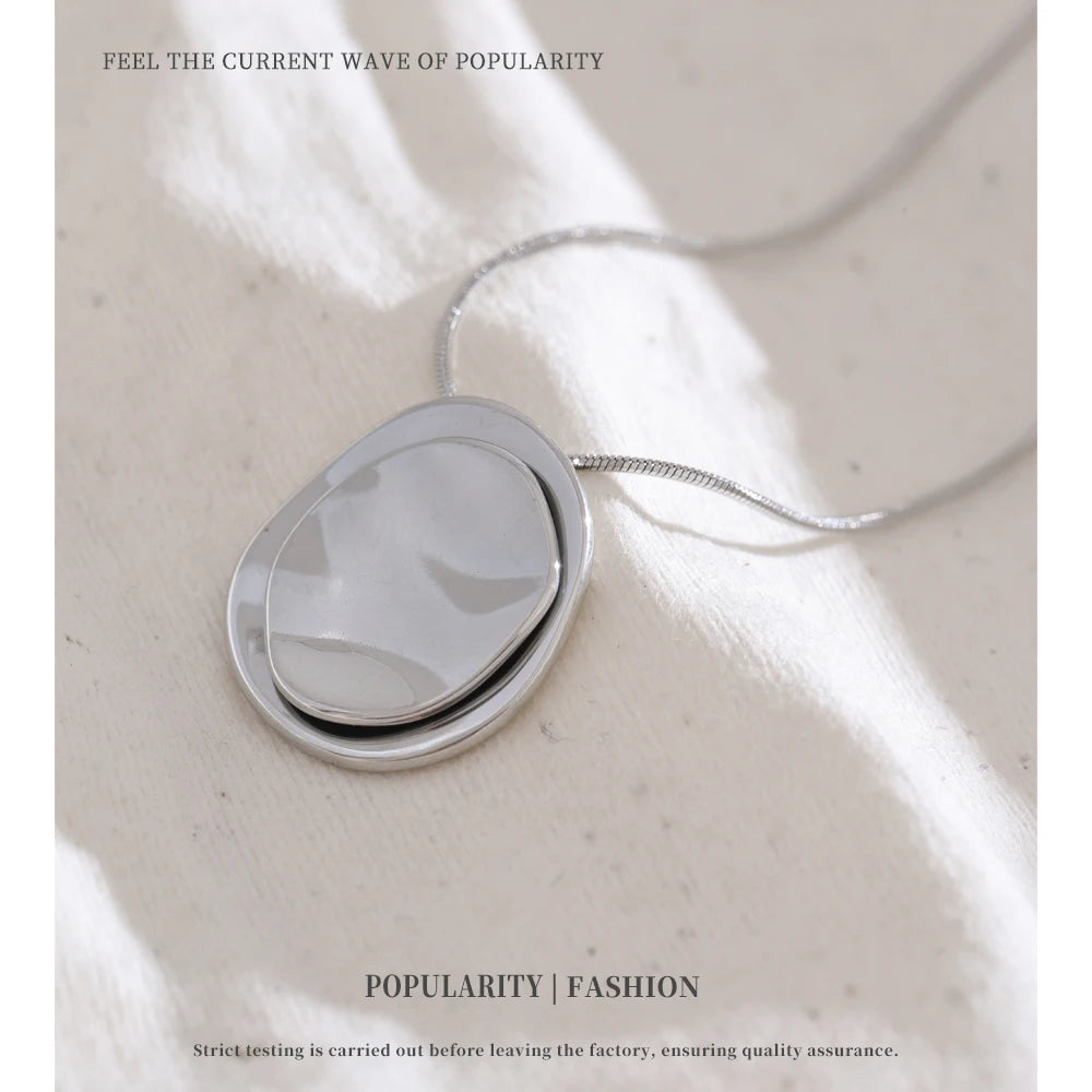 NiNice Necklaces for Women 316L Stainless Steel Original Double Circle Overlay Pendant Personalized Sweater Chain Fashionable