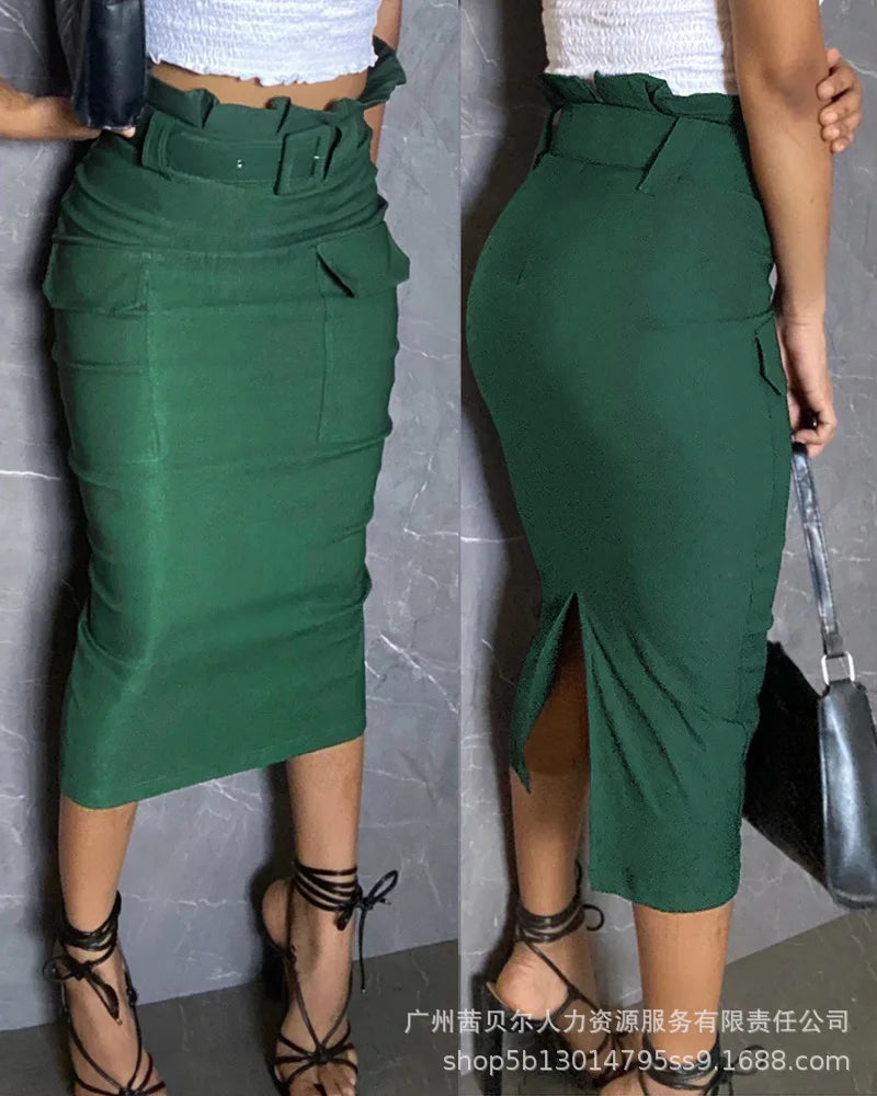 Skirts Mid Length Skirt Women Slim Fit Casual High Waist Bodycon Y2k Streetwear Elegant Splice Temperament Party Work Spring