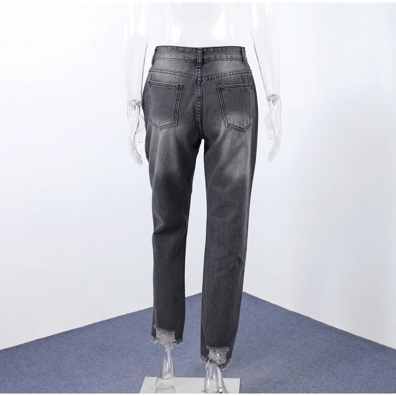 Women‘s Fashion Straight Jeans Casual High Waisted Washed Skinny Trousers Ripped Slim Pants For Lady Commuter 2025 Fashion Trend