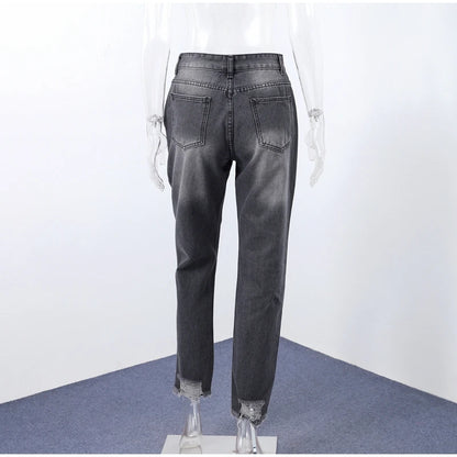 Women‘s Fashion Straight Jeans Casual High Waisted Washed Skinny Trousers Ripped Slim Pants For Lady Commuter 2025 Fashion Trend