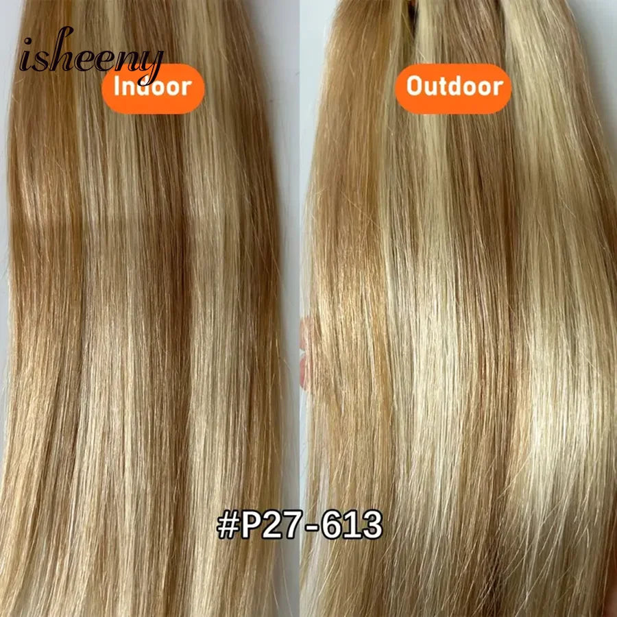 Highlight Blonde Human Hair Weft 12 16 20 24 inches Double Weft Hair Bundles Sewing In Hair Weaves 50g/bundle For Women