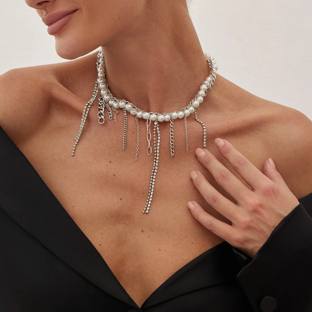 Necklaces for Women Heart-shaped Cross Imitation Pearl Tassel Long Necklace Colliers Femmes Girl Stuff