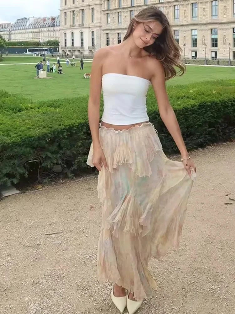 New Woman Skirts Features Printed Fabric With Elastic Waistband Mid-Rise Tierred Hem Long Skirts Prairie Chic Casual For Party