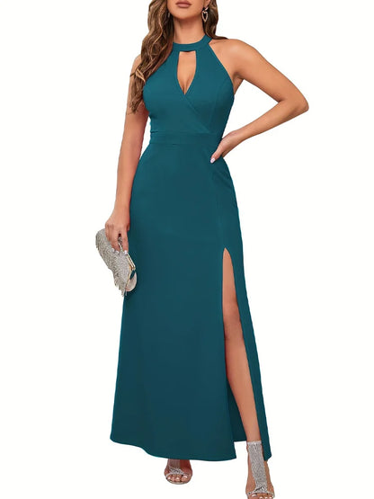 Women's Dresses Split Sleeveless Hollow High Neck Elegant Evening Cocktail Long Dresses