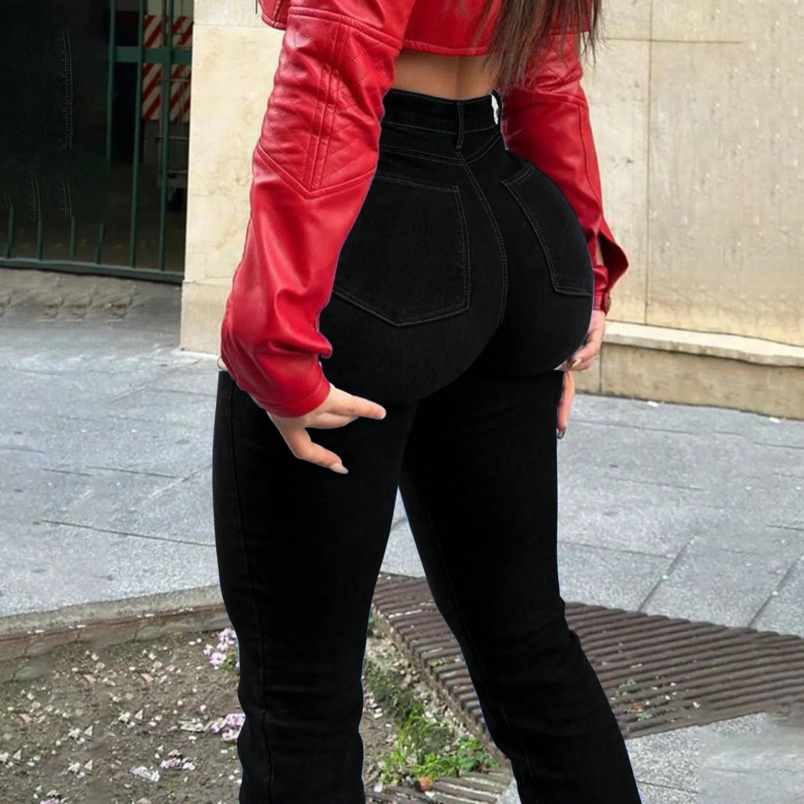 2025 New Spring Women's Ripped Jeans Cotton Slim High Waist Solid Color Sexy Denim Pants Fashion Street Flared Pants
