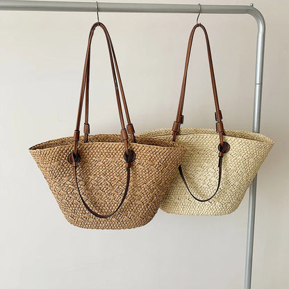 Women Woven Tote Bag Simple Woven Handbag Large Capacity Stylish Weaving Bag Tote Clutch Bags Chic Hobo Bag for Party Vacation