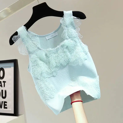 Sexy Crop Tops Women Heavy Embroidery Floral Tank 2025 Ropa Mujer Lace Butterfly Backless Tunic Vest Korean Summer Camis