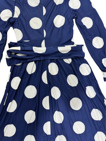 Casual Dresses Elegant Women Long Dress Sleeve Female Robe Bow Knot Polka Dots Girl's Vestidos Lady's Maxi Dresses