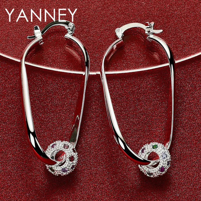 925 Sterling Silver 45MM Exquisite Colorful Zircon Beads Earrings For Women Charm Wedding Party Fashion Jewelry Gifts Accessorie