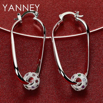 925 Sterling Silver 45MM Exquisite Colorful Zircon Beads Earrings For Women Charm Wedding Party Fashion Jewelry Gifts Accessorie