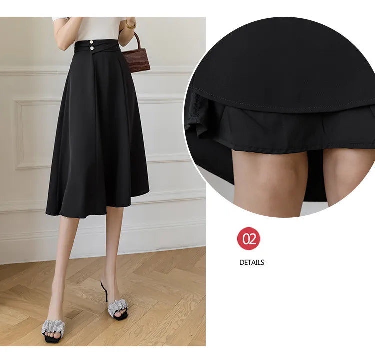 Women's Skirts High Waist Sweet Girl's Mid-calf Skirt Solid Skirts for Women Vintage Long Fashion 2023 Kawaii Summer Women Skirt