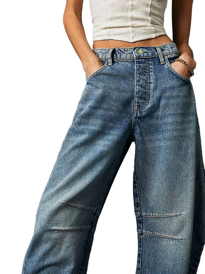 Women's Four Seasons New Fashion Low-rise Jeans Casual Loose Wash Wide-leg Pants Women's Simple Comfortable Straight Leg Jeans