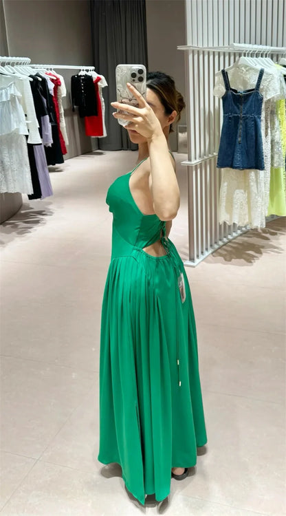 Women's Dresses 2025 New Holiday Temperament Suspenders Back Crossover Maxi Skirt Summer elegant fashion women's midi skirt