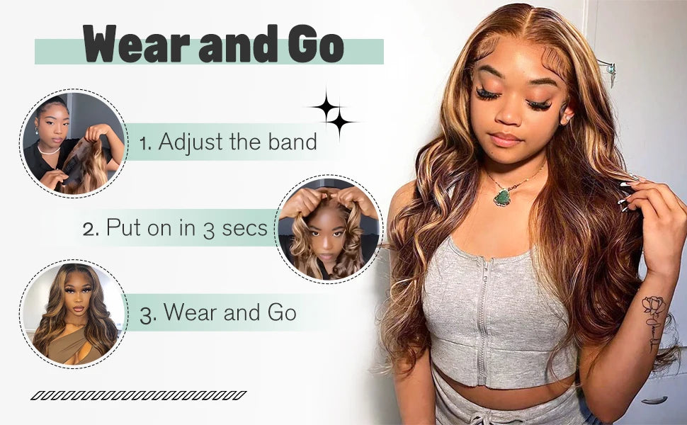 Glueless Highlight Wigs Human Hair 7X5 P4/27 Ombre Body Wave Lace Front Wigs Human Hair Pre Plucked Pre Cut For Black Women