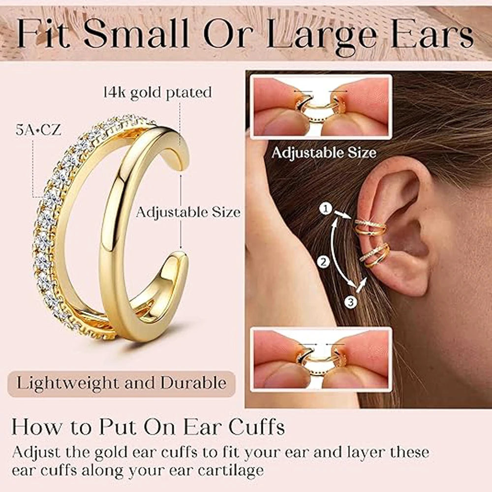 Ear Cuff Earrings for Women Non Piercing 14K Gold Plated Ear Cuff for Non Pierced Ears Clip on Cartilage Earring Dainty Earrings
