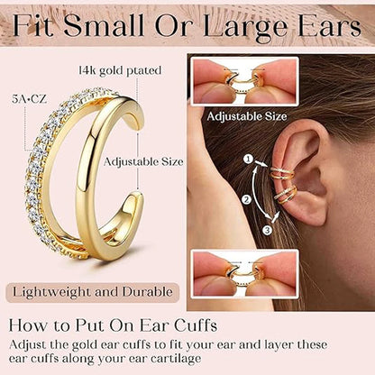 Ear Cuff Earrings for Women Non Piercing 14K Gold Plated Ear Cuff for Non Pierced Ears Clip on Cartilage Earring Dainty Earrings