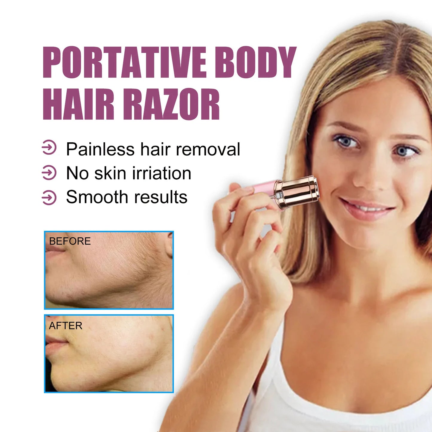 Mini Body Facial Electric Hair Remover Lipstick Shape Painless Safety Neck Leg Hair Remover Tool Body Epilator