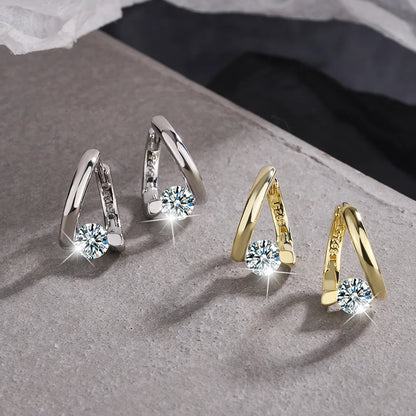 925 Sterling Silver Gold Crystals Simple Earrings For Women Fashion Wedding Luxury Jewelry 2024 Trend