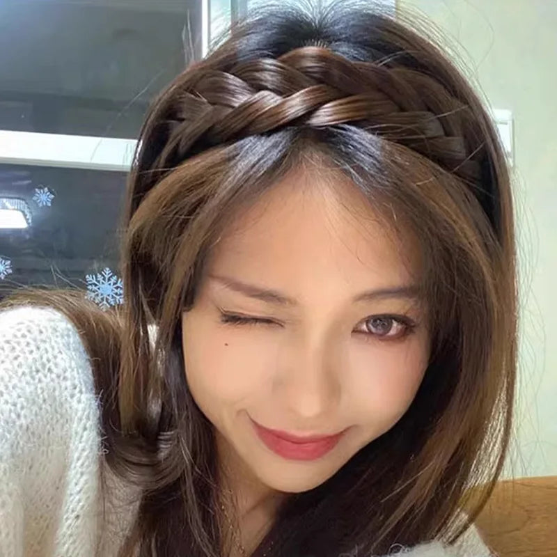 Wig Braided Headbands for Women Fishbone Wide Twist Hairbands Handmade Head Hoop Hair Bands Styling Headwear Accessories Gift