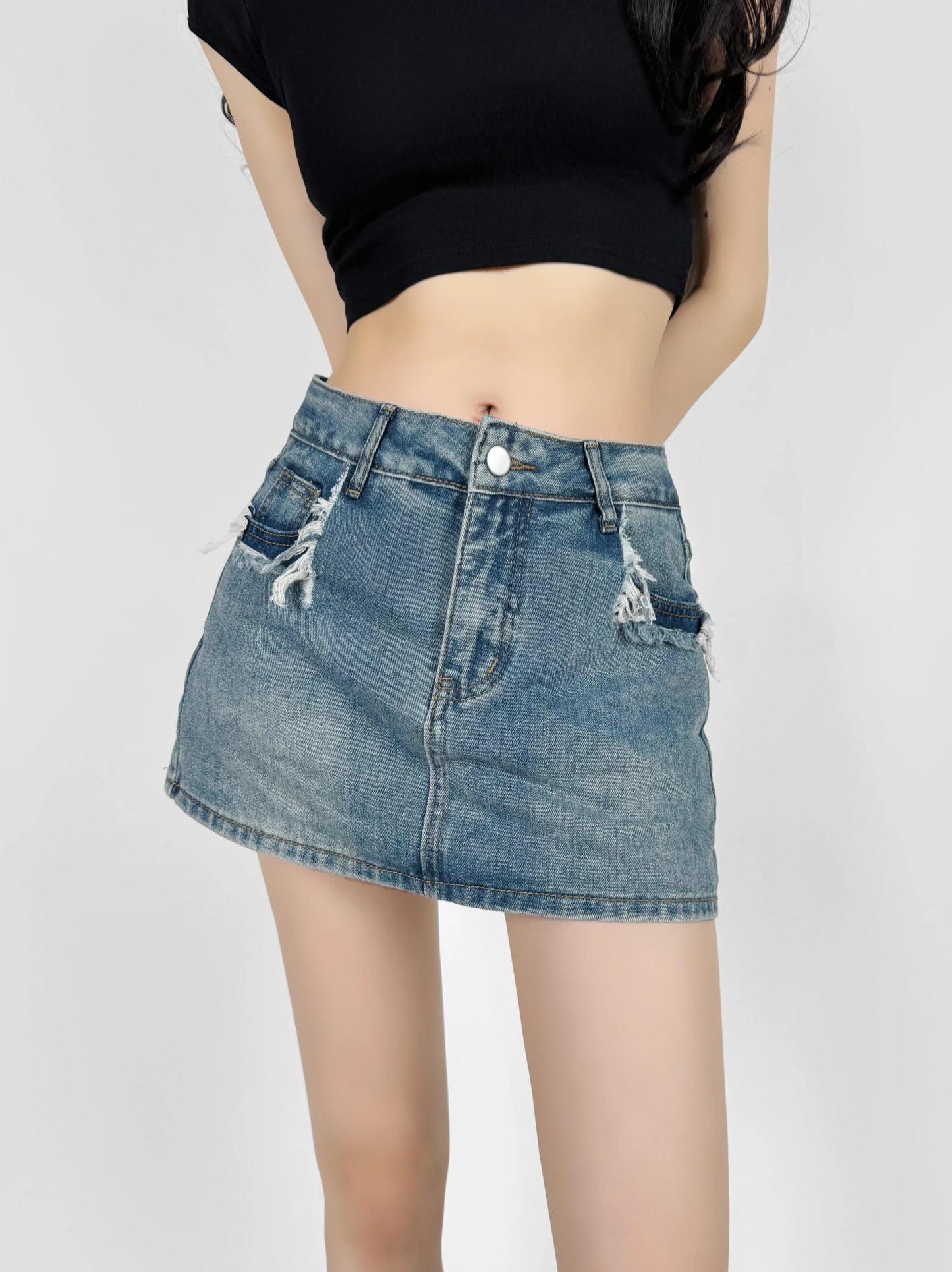 Mini skirts for women high waisted denim skirt black distressed jeans skirts womens 2024 Summer clothes blue jean skirts ripped