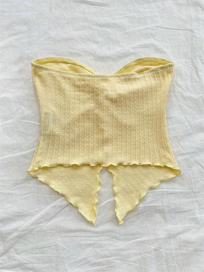 Twist Knot Cropped Tube Top for Women Summer Y2K Clothes Sexy Off the Shoulder Slit Crop Top