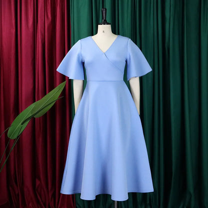 Dress Women Sexy Dresses White Round Neck Flare Sleeve Party Sheath Pleated High Waist Work Elegant Bodycon Mid Length Vestidos