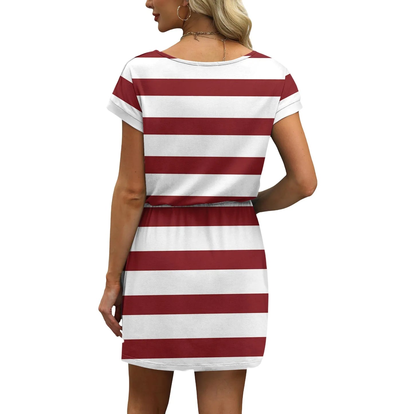 Summer Dresses for Women 2025 V Neck T Shirt Casual Mini Dresses Tie Waist Sundresses with Pockets Women's Short Sleeve Dresses