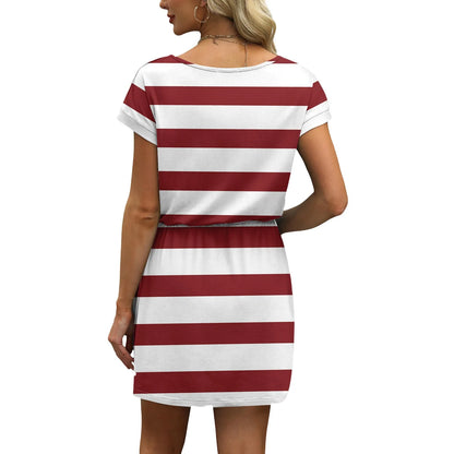 Summer Dresses for Women 2025 V Neck T Shirt Casual Mini Dresses Tie Waist Sundresses with Pockets Women's Short Sleeve Dresses